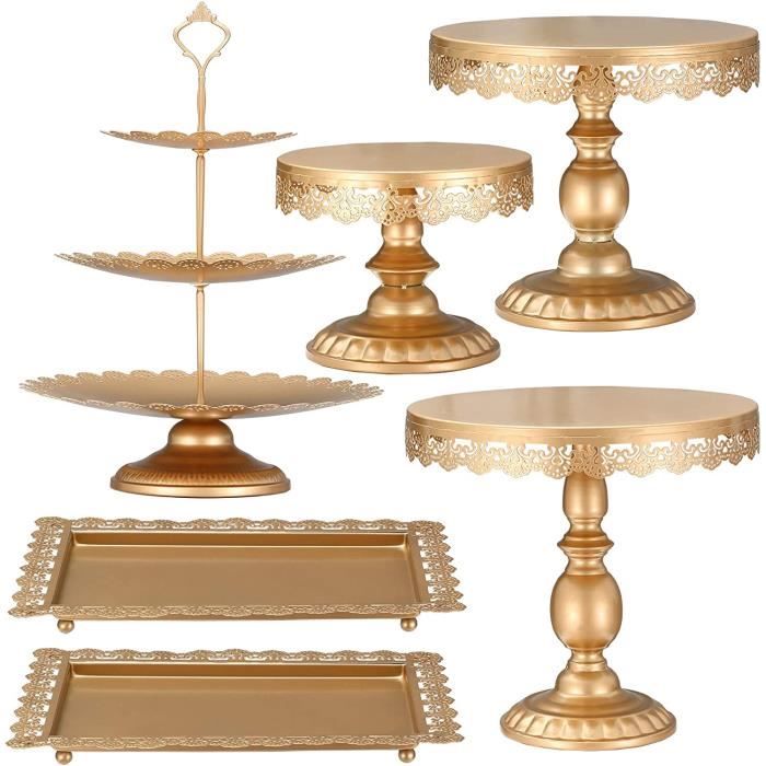 Présentoir à gâteaux de mariage doré à 2 niveaux de 25,4 cm - Ensemble de  présentation de table à dessert doré avec spatule, supports à gâteaux pour