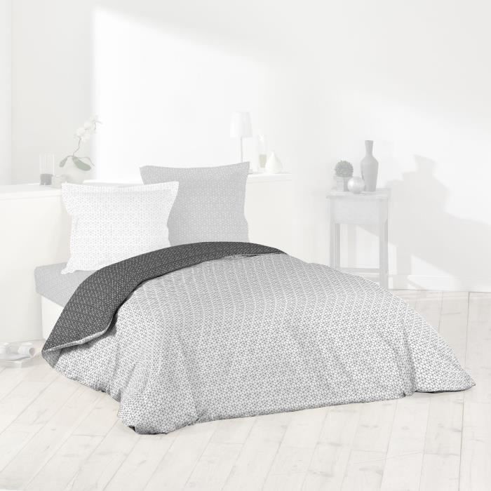Douceur D Interieur Optic Housse De Couette Coton Anthracite Blanc 240 X 220 Cm Achat Vente Housse De Couette Seule Cdiscount