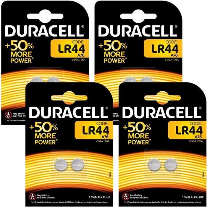Pile bouton alcaline Duracell spéciale LR44 1,5 V, pack de 8 (76A / A76 / V13GA)