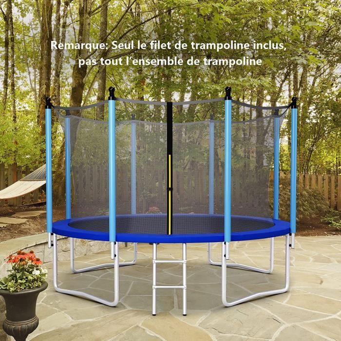 GOPLUS Filet de Sécurité pour Trampoline 366 CM, Filet de Trampoline 8 Poteaux, Résistant aux UV, Double Fermeture Éclair