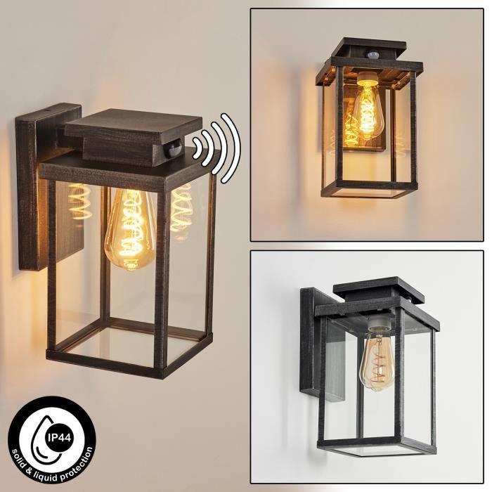 Lampe murale dextérieur - Poggio - Métal/Verre - Noir/Argenté/Clair - Détecteur de mouvement - IP44 Lampe murale dextérieur - Poggio - Métal/Verre - Noir/Argenté/Clair - Détecteur de mouvement - IP44