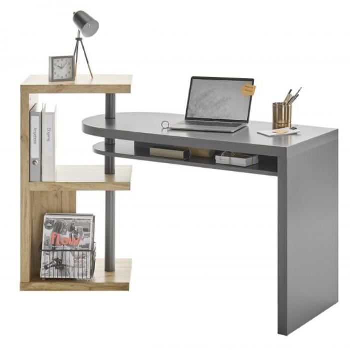 bureau modulable - inside 75 - moura - gris laqué mat et chêne - contemporain - design - spacieux et fonctionnel