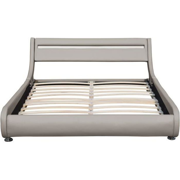 Lit ava pour matelas 140x200 - Sommier Tte de Lit eclairage LED Incurve Couleur GRIS Pieds en 5 cm pour matela