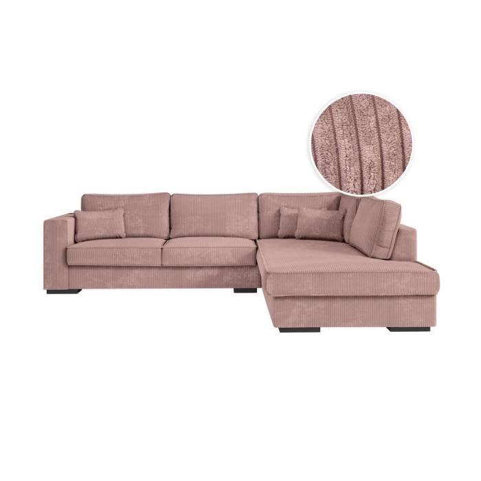 Canapé d'angle 4 places Rose Velours Confort