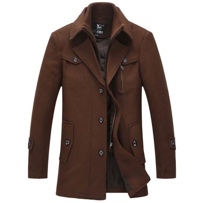 Casual Automne Col Manteau Laine Montant Pardessus Épais Vetement Hiver Homme en Y29IEWDH