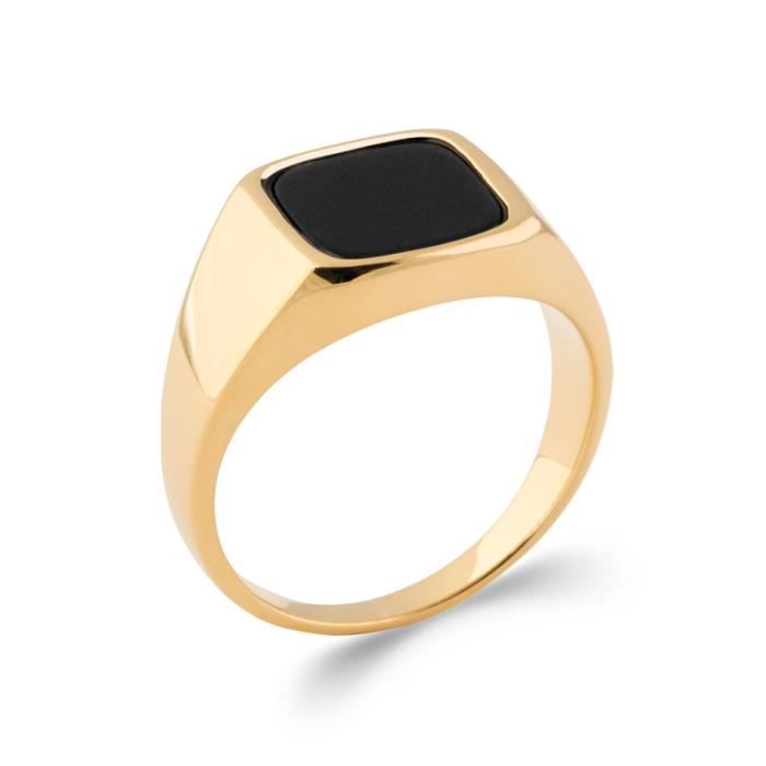 Bague Chevalière Onyx et Plaqué Or 18 CARATS BIJOUXIA Tailles 52 à 70