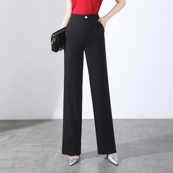 Pantalon Femme Stretch AIEVIS Coupe large Taille haute Noir