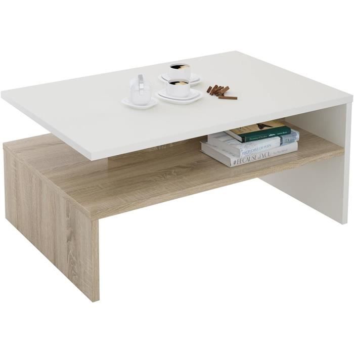 table basse aspect chêne sonona et blanc 90 cm