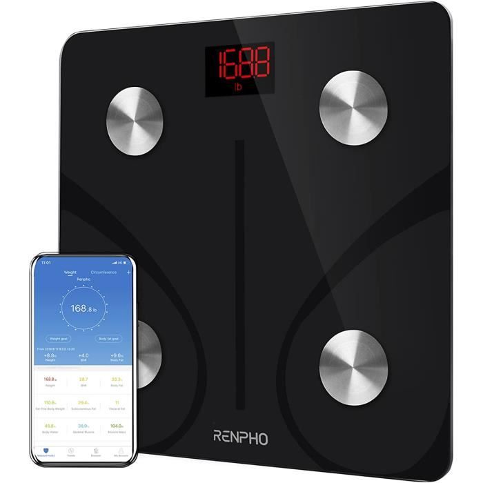 RENPHO Balance Pese Personne, Balance Connectée Bluetooth Pèse Personne Impédancemètre, Balance Impedancemetre avec 13 Données Corpo