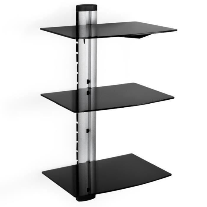 etagere support mural pour dvd console 3 tablettes verre de securite noir cdiscount maison