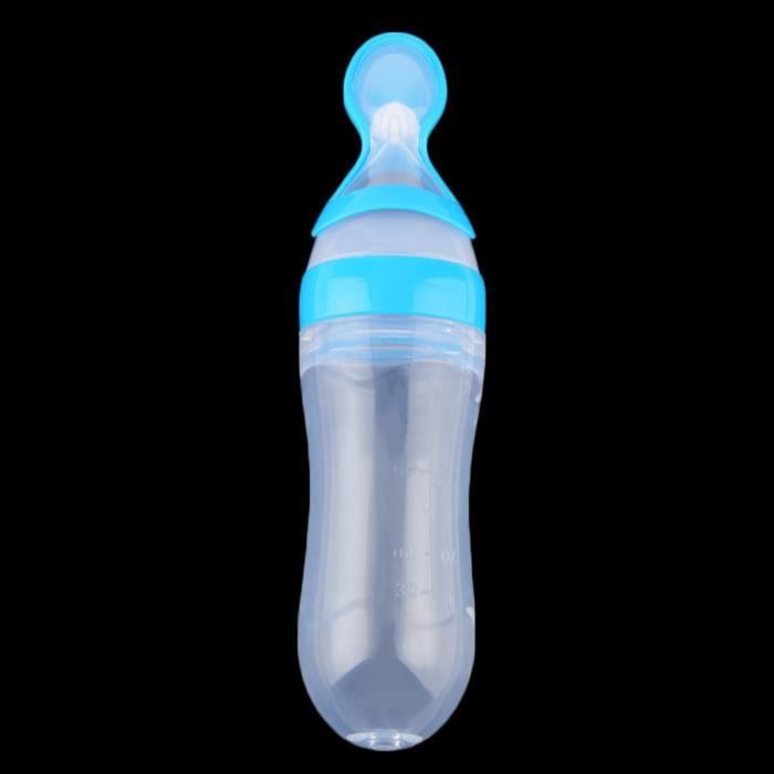 Bebe Biberon 90ml Bleu En Silicone Avec Cuillere Alimentateur De Cereales De Riz Et Lait Frais Cdiscount