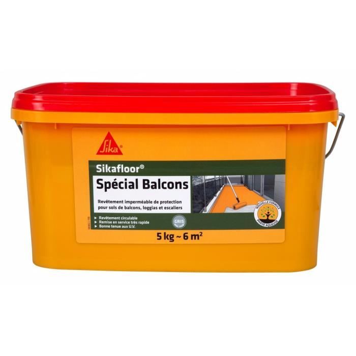 Revêtement Acrylique Imperméable - SIKA - Sikafloor Spécial Balcons - 5 kg - Gris - Prêt à lemploi