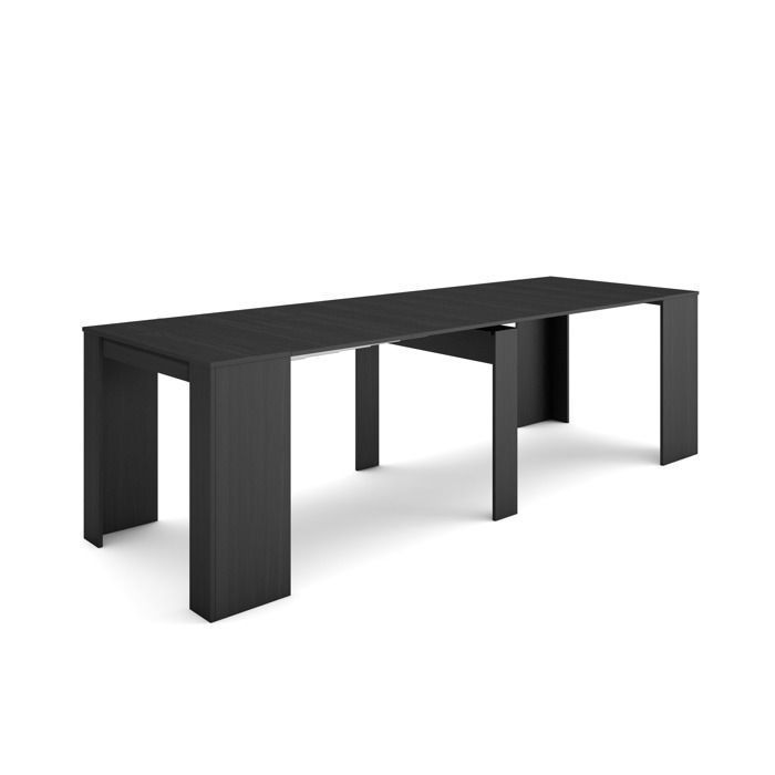 Table console extensible Console meuble 260 Pour 12 personnes 262x90x77cm Noir RF2635