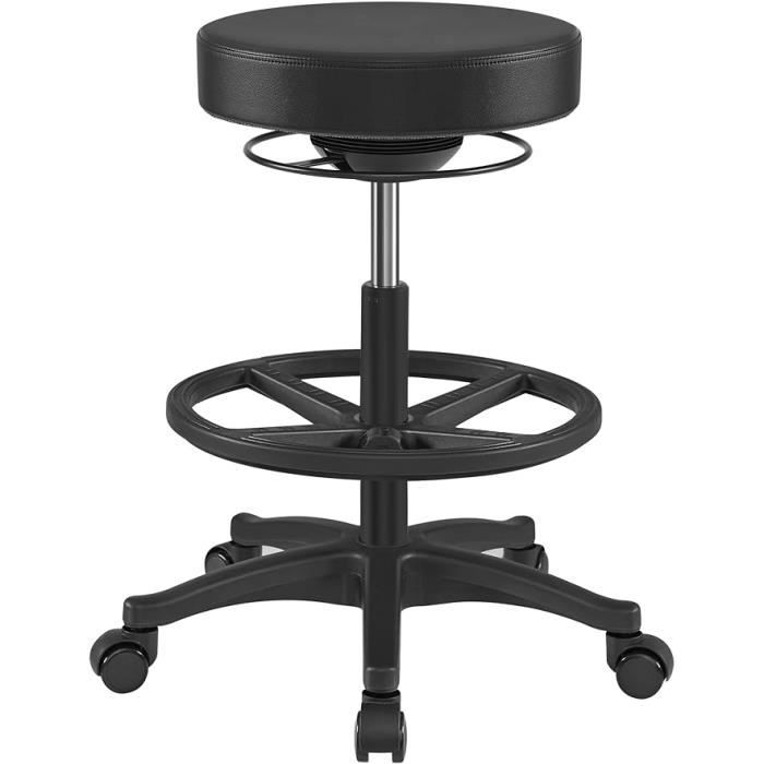 tabouret de travail, ergonomique, pivotant et réglable, 59,5-81 cm, avec repose-pieds circulaire réglable, noir