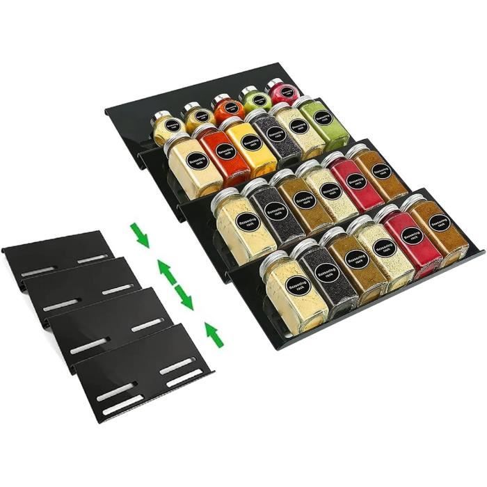 VINATO Organisateur Tiroir Cuisine Modulable 8 Pièces - Rangement Épices Réglable En Plastique Noir Avec Support Inclinable