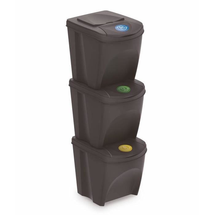 Poubelles De Tri Empilables Sortibox - Lot De 4 - 25L - Couvercle Et Rabat - Anthracite