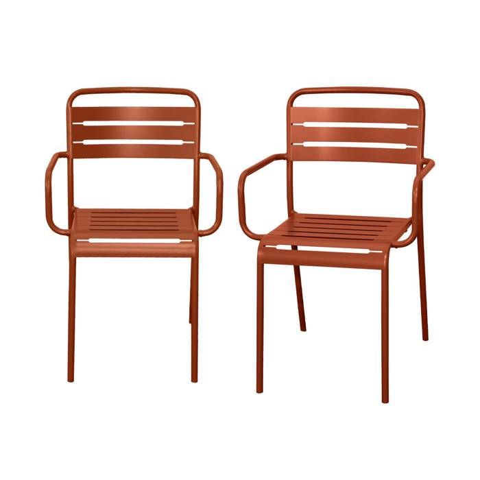 Lot de 2 fauteuils de jardin acier. 2 places. terracotta. Amelia. L50.4 X P53 X H79.5cm Lot de 2 fauteuils de jardin acier. 2 places. terracotta. Amelia. L50.4 X P53 X H79.5cm