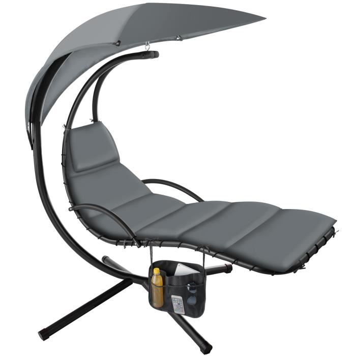 tectake fauteuil suspendu elaria avec pare-soleil et poche latérale - gris
