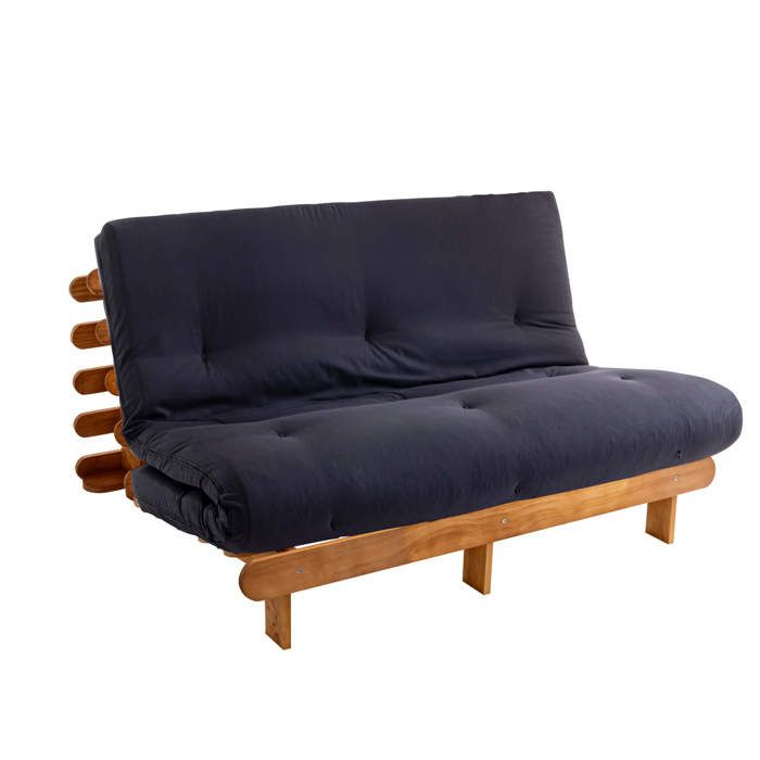 Ensemble matelas futon - TERRE DE NUIT - 140x200 - Coton - Bois massif - Réversible