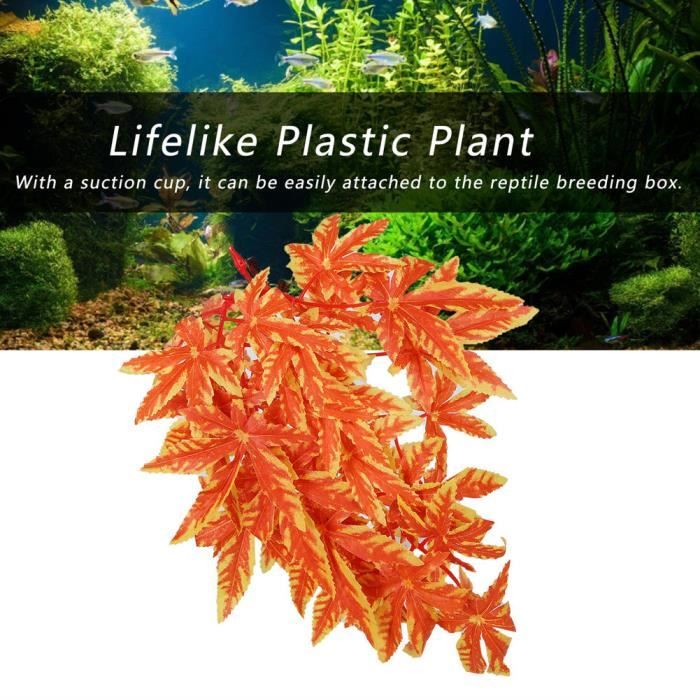 plantes en plastique réalistes décoration de feuilles suspendues avec ventouse pour aquarium de terrarium de reptiles (t-007 orange)