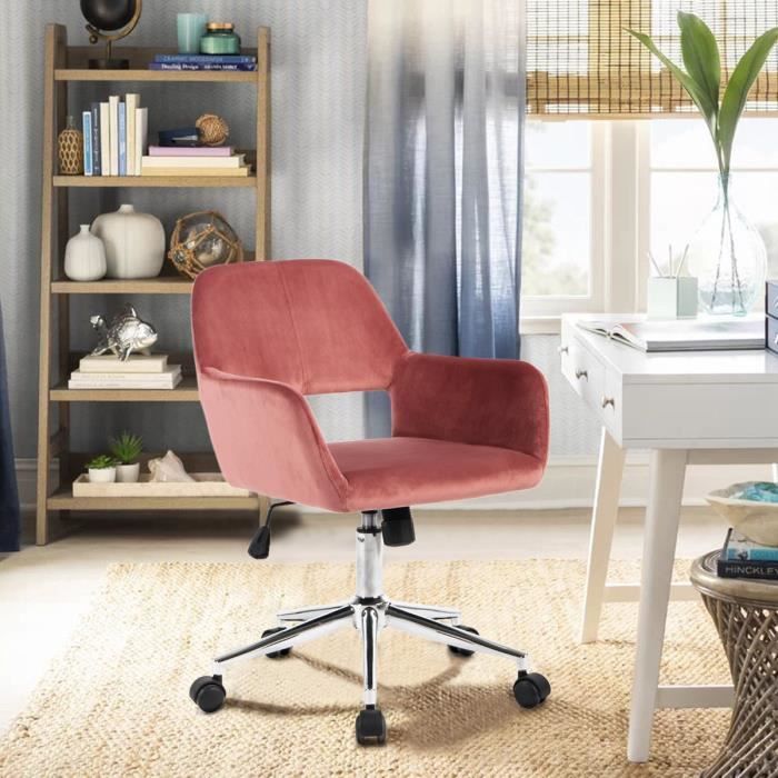 urban meuble chaise de bureau moderne en velours, réglable en hauteur, confortable fauteuil de loisirs rembourré, rose