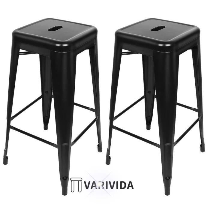 chaises de bar hautes varivida - lot de 2 - fer métallique noir - style rétro industriel