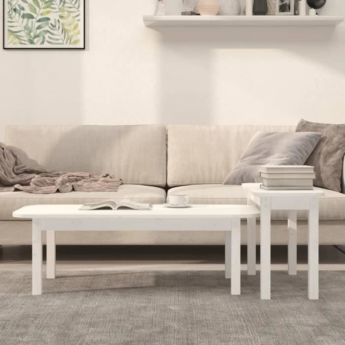 Ensemble de tables basses - VGEBY - Blanc Bois massif de pin ...