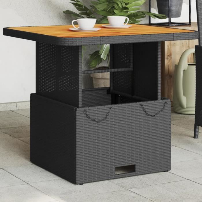 Meuble Table de jardin - Noir - 80x80x71 cm - résine tressée et bois acacia 13.6 KG