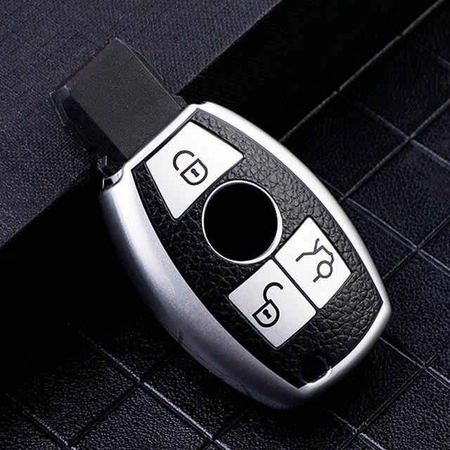 Coque De Clé Voiture Mercedes Benz - Alliage Zinc & Cuir - Protection Anti-Rayures Avec Porte-Clés - Pour Classe A, C, E, GLC...
