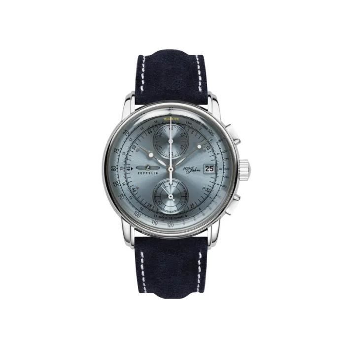 Montre Homme - ZEPPELIN - 100 Jahre - Acier 43mm - Cuir bleu - Chronographe quartz