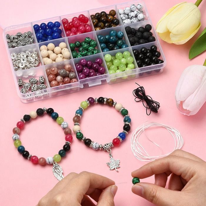 Kit Perles Cristal Knpwer 1600+ Pièces - Perles Pierre Naturelle 28 Couleurs Pour DIY Bijoux