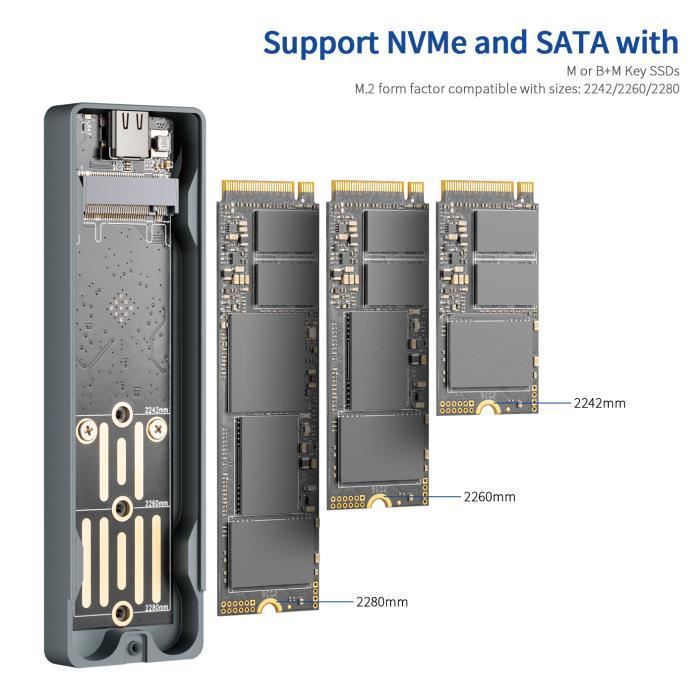 M.2 cas OTG-4 - Boîtier M.2 NVME SSD vers USB 3.1, 10Gbps, double  protocole, PCIe M2 NVMe, adaptateur avec c - Cdiscount Informatique