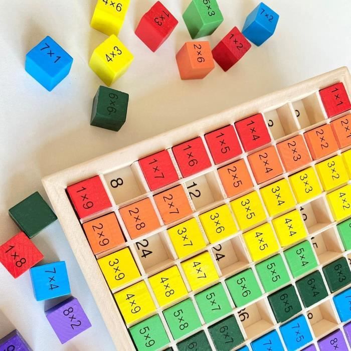 Tableau De Multiplication En Bois Montessori - Jeu Éducatif 3 Ans Et Plus, 25,5x23,5 Cm
