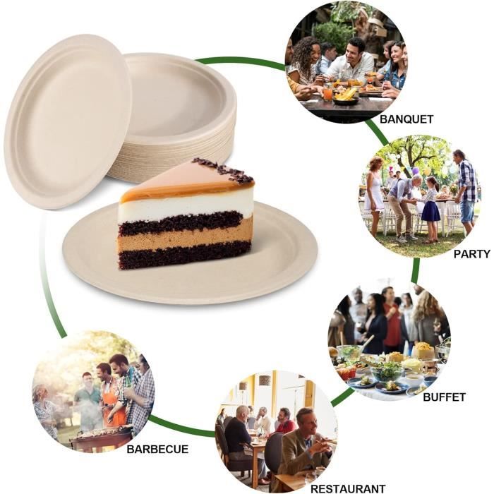 TRADENCT Lot 50 Assiettes En Papier 100 % Super Rigides Naturelles, Biodégradables, Jetables Et Respectueuses L'environnement, Très Résistantes Parfaites Les Pique-niques Et Les Barbecues (15,2 Cm