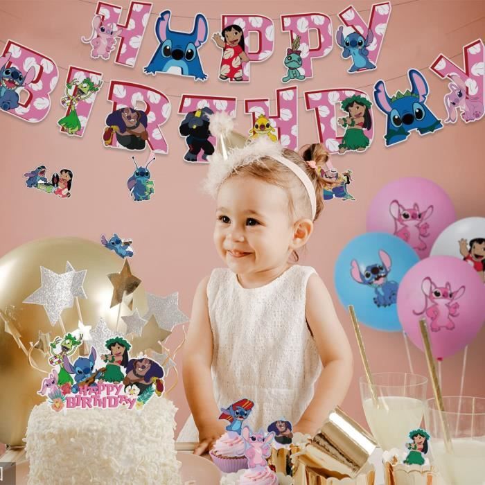 Lilo et stitch décoration anniversaire rose comprend inserts à gâteau  bannière de joyeux anniversaire ballon en latex à thème[A342] - Cdiscount  Maison