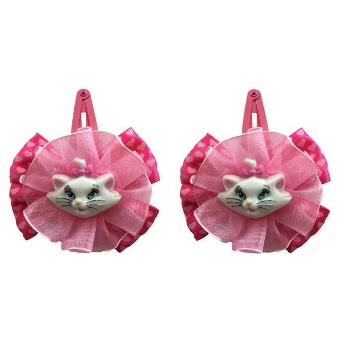 Lot De 2 Barrettes à Cheveux Noeud Rose Et Argent - Personnage Marie (Aristochats)