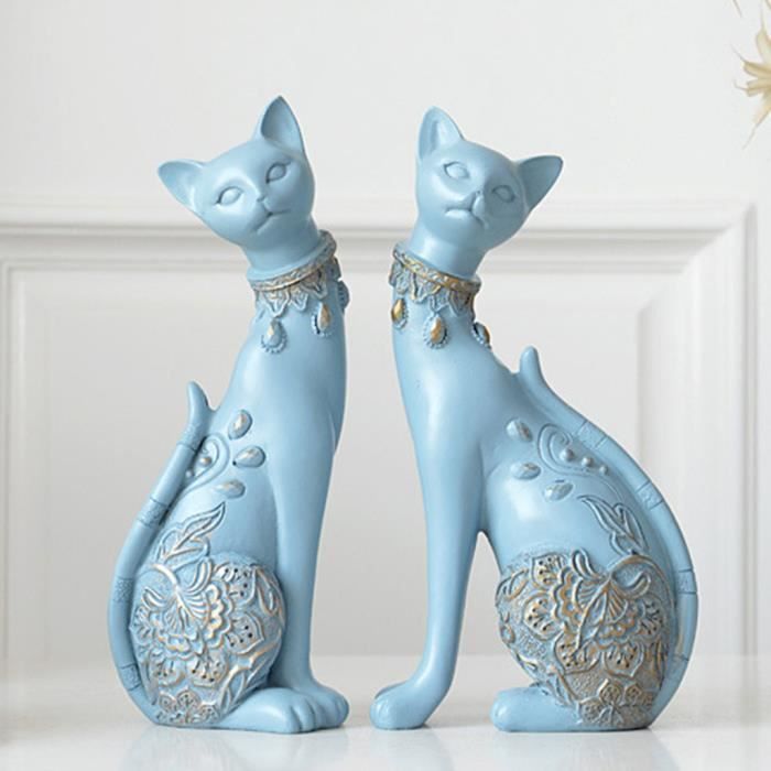 Statue en résine Figurine Couple chats Sculpture animaux de collection  décor pour la maison voiture bureau salon étude Bleu - Cdiscount Maison