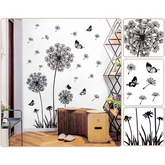 Un lot de stickers muraux pissenlits fleurs Sticker Plante Naturel Sticker  Mural pour Salon Décoration Murale