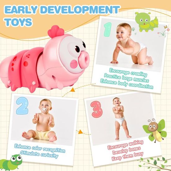 OFUN Jouet à Remonter – Chenille – Tummy Time – Marche – Motricité Et Reconnaissance Des Couleurs – Dès 6 Mois – Cadeau Bébé
