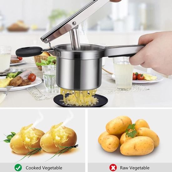 Presse-Purée VonShef - Inox Qualité Pro Pour Purée Ultra Onctueuse Sans Grumeaux - Poignée Silicone - Lave-Vaisselle