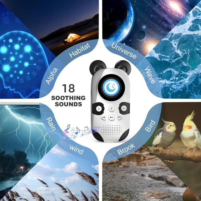 Lecteur MP3 Enfant 64Go En Forme De Panda - Bluetooth 5.3, 18 Bruits Blancs, Radio FM, Enregistrement Vocal