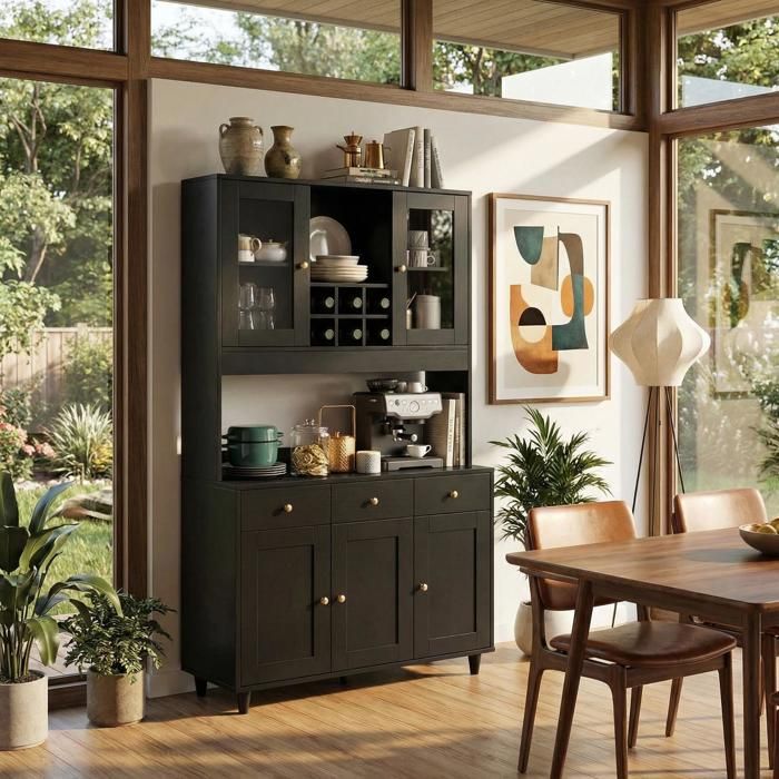 Buffet De Cuisine VOWNER Avec Cave à Vin – Blanc – 38x100x181 Cm – Neuf