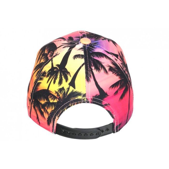 Casquette Baseball NY Tropicale - Jaune Et Violet, Motifs Palmiers Sunset, Taille Unique