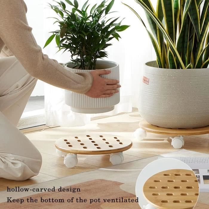 Support à Roulettes Pour Pots De Fleurs - Plateau Roulant Avec Freins - 30x7.5cm - Intérieur/Extérieur