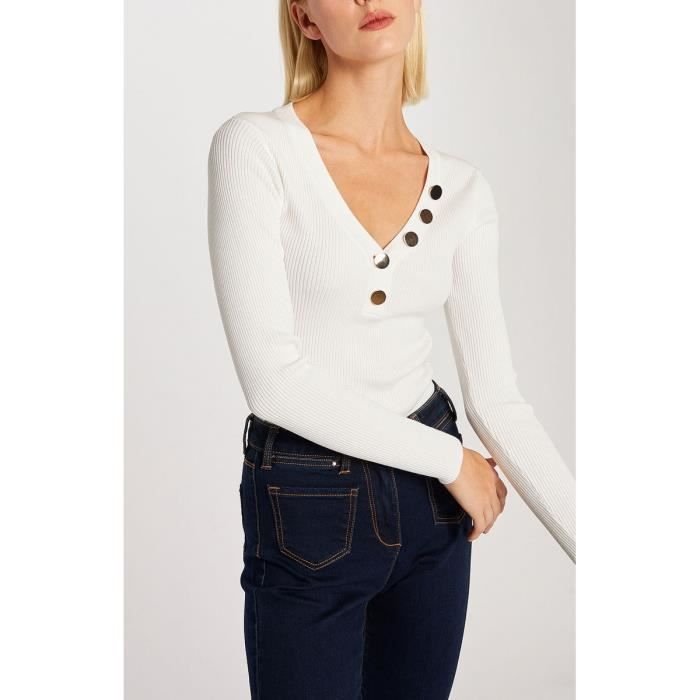 Morgan Pull Col V Manches Fantaisies - Pull-over Femme Élégant Et Confortable