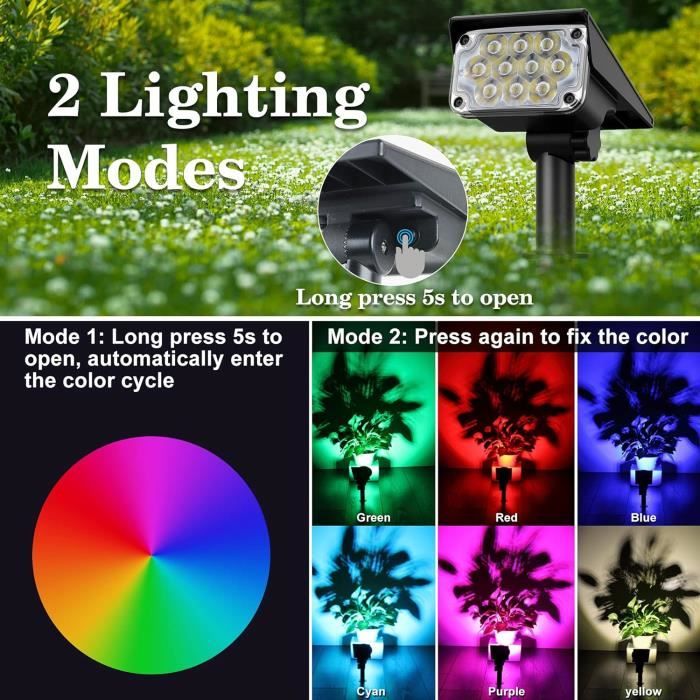 Spot Solaire LED Extérieur, RGB Lampe Solaire Exterieur pour Jardin, IP65  étanche, Changement de Couleur Applique[S317] - Cdiscount Maison