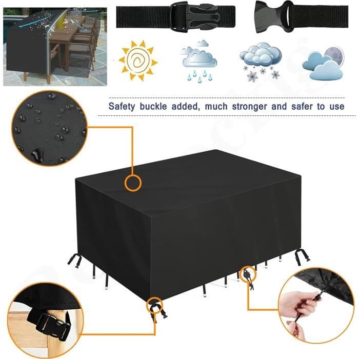 Housse De Protection Meubles De Jardin 205x100x75 Cm - Tissu Oxford 420D Imperméable Et Anti-UV - Cordons De Serrage - Pour Table, Chaises, Canapé Extérieur - Noir