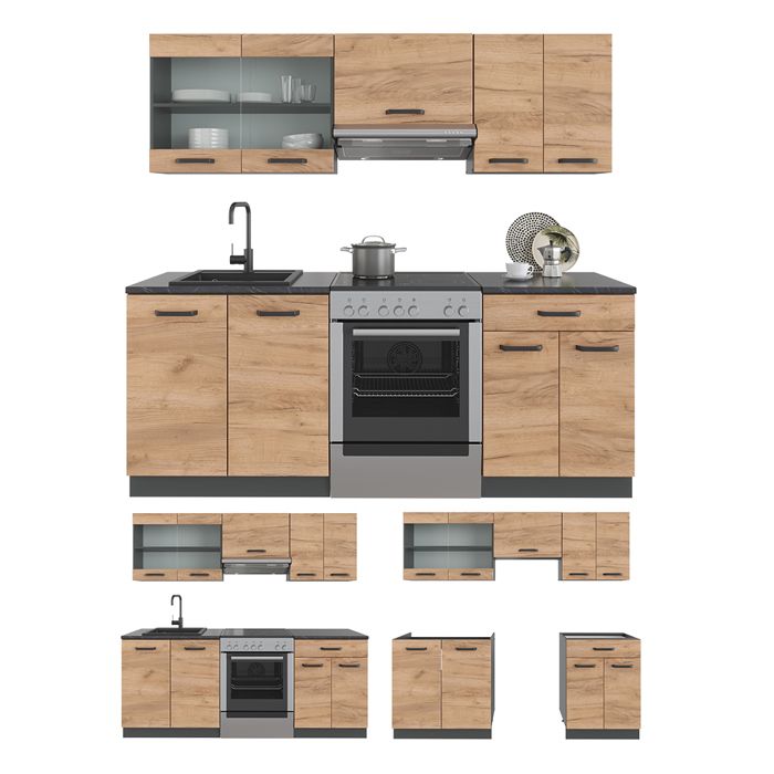 Vicco Cuisine En Angle R-Line, Anthracite Brillant/Chêne Doré, 237