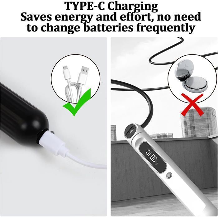 Corde à Sauter Sans Fil Avec Compteur – écran LED, Calories, Minuterie, Poignées Antidérapantes