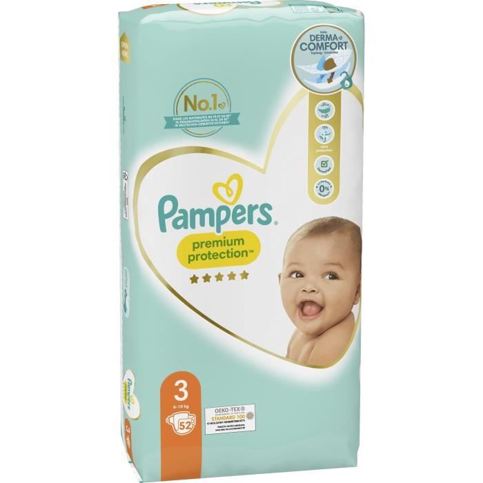 Couches PAMPERS Premium Protection - Taille 3 - 52 couches